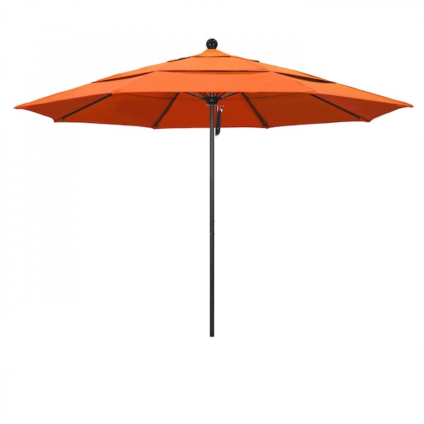 California Umbrella 11' Black Aluminum Market Patio Umbrella, Sunbrella Tangerine 194061333259 - main